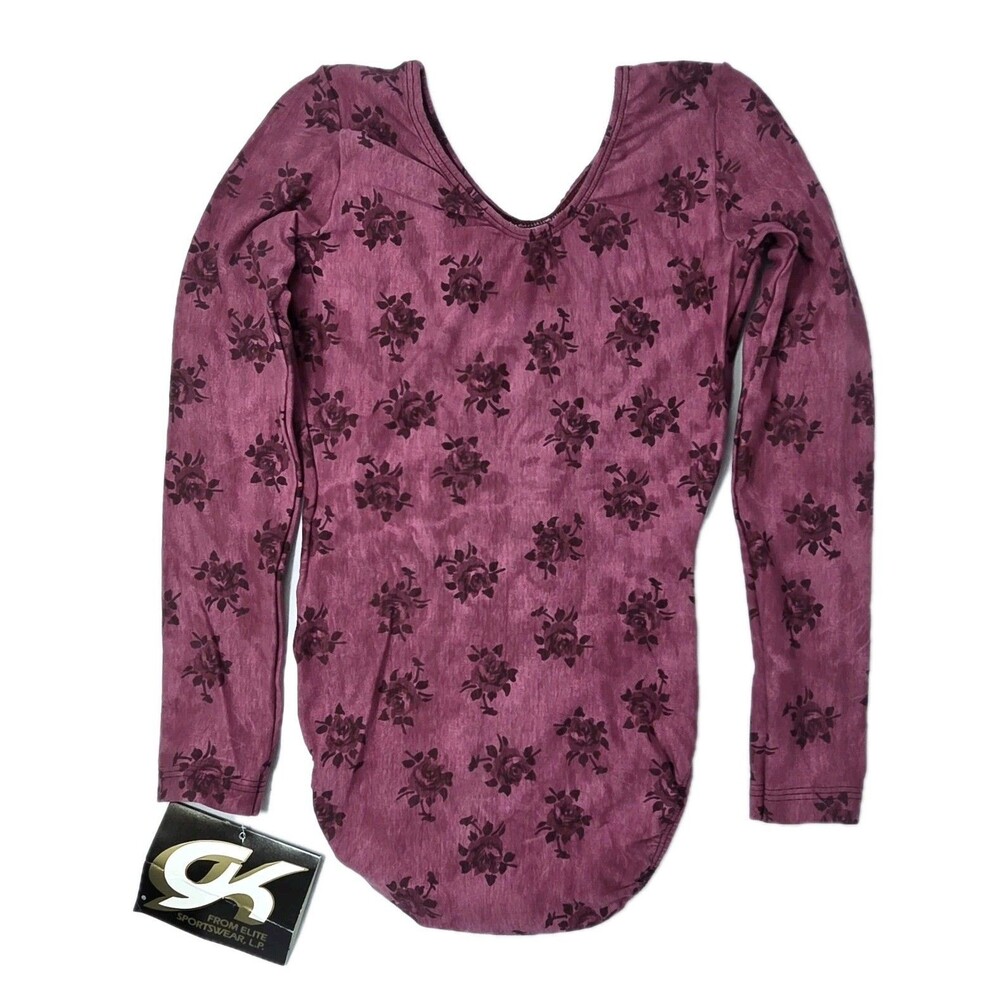 GK Elite VTG 90s Vibe Muted Roses Washed Magenta LS Cotton Leotard Bodysuit AXS - Picture 6 of 10